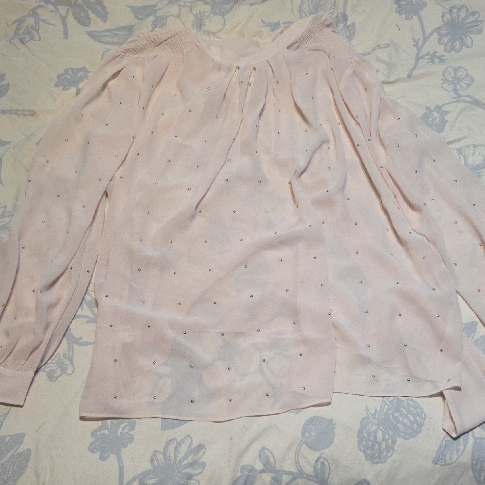 Ann Klein Sheer Studded Pink Women's Top Sz M